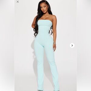Fashion Nova Strapless Light Blue Jumpsuit